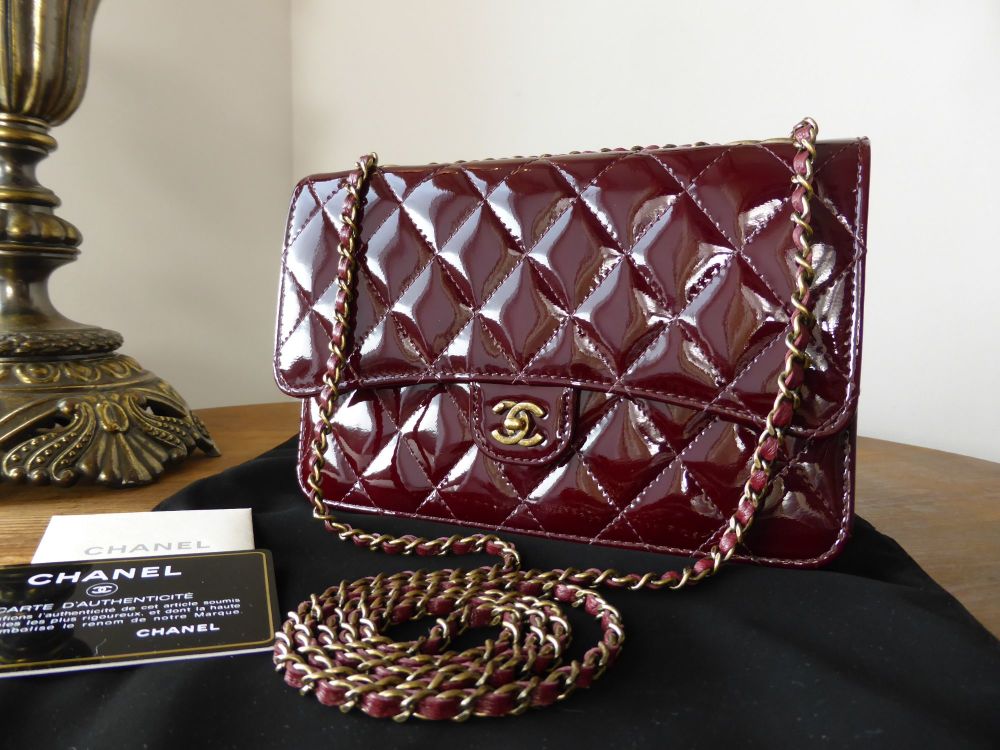 Chanel Wallet On Chain Quilted Flap Bag In Burgundy Patent SOLD