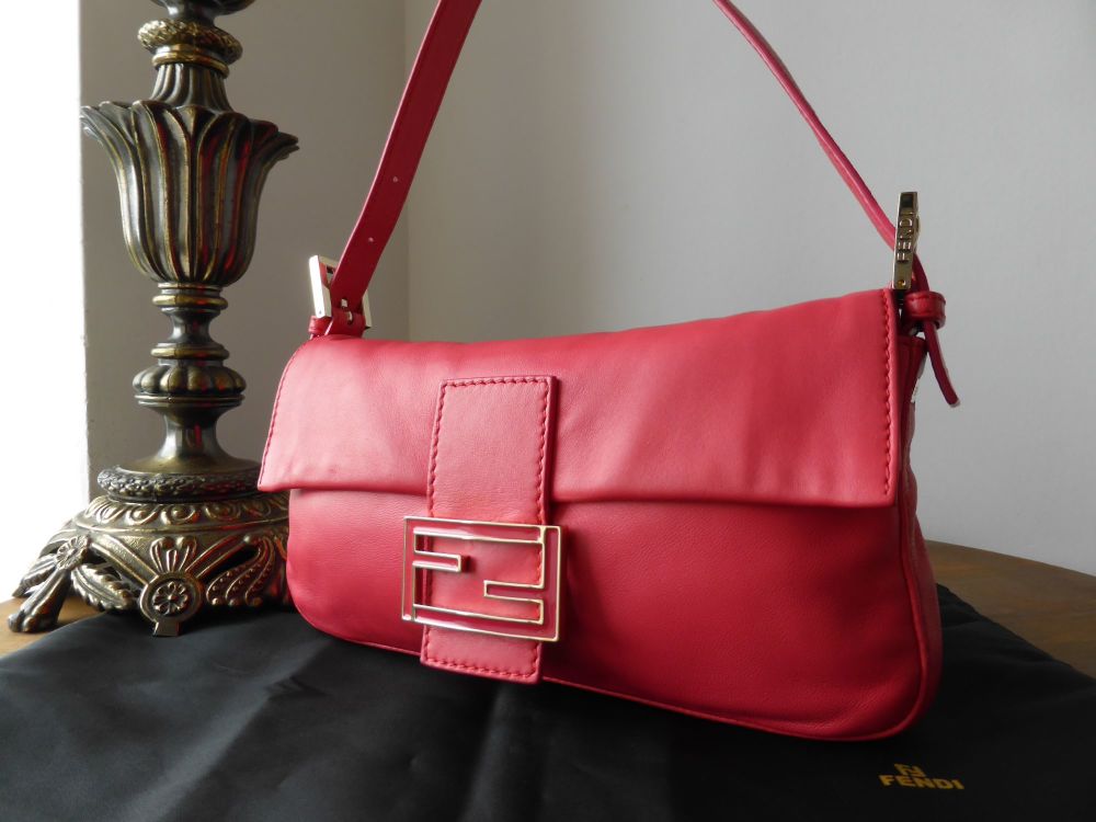Fendi Baguette Shoulder or Clutch Bag in Lipstick Pink Lambskin