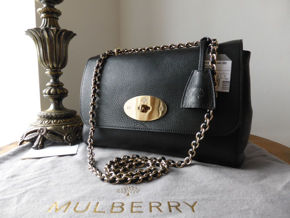 Mulberry Lily Medium in Black Glossy Goat with Soft Gold Hardware - New