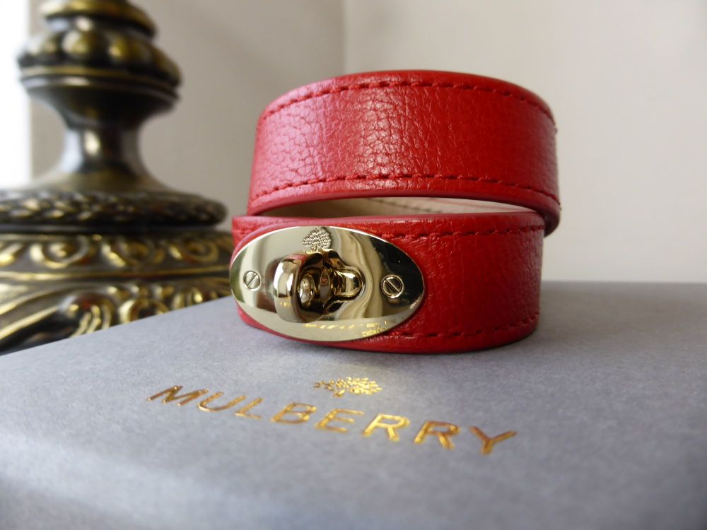 Mulberry Bayswater Wrap Bracelet Cuff in Bright Red Glossy Goat with Shiny 