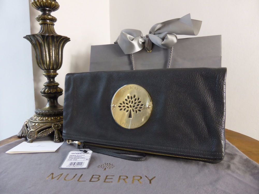 Mulberry Grey Leather Daria Fold-Over Clutch Mulberry | The Luxury Closet