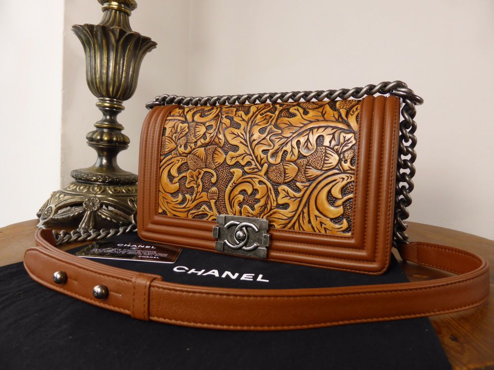 Chanel Brown Tooled Leather Cordoba Medium Boy Bag with Ruthenium Hardware  by WP Diamonds – myGemma