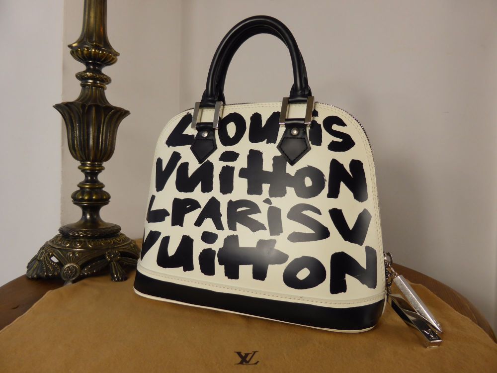 Louis Vuitton Limited Edition Black Glazed Leather Alma Graffiti MM