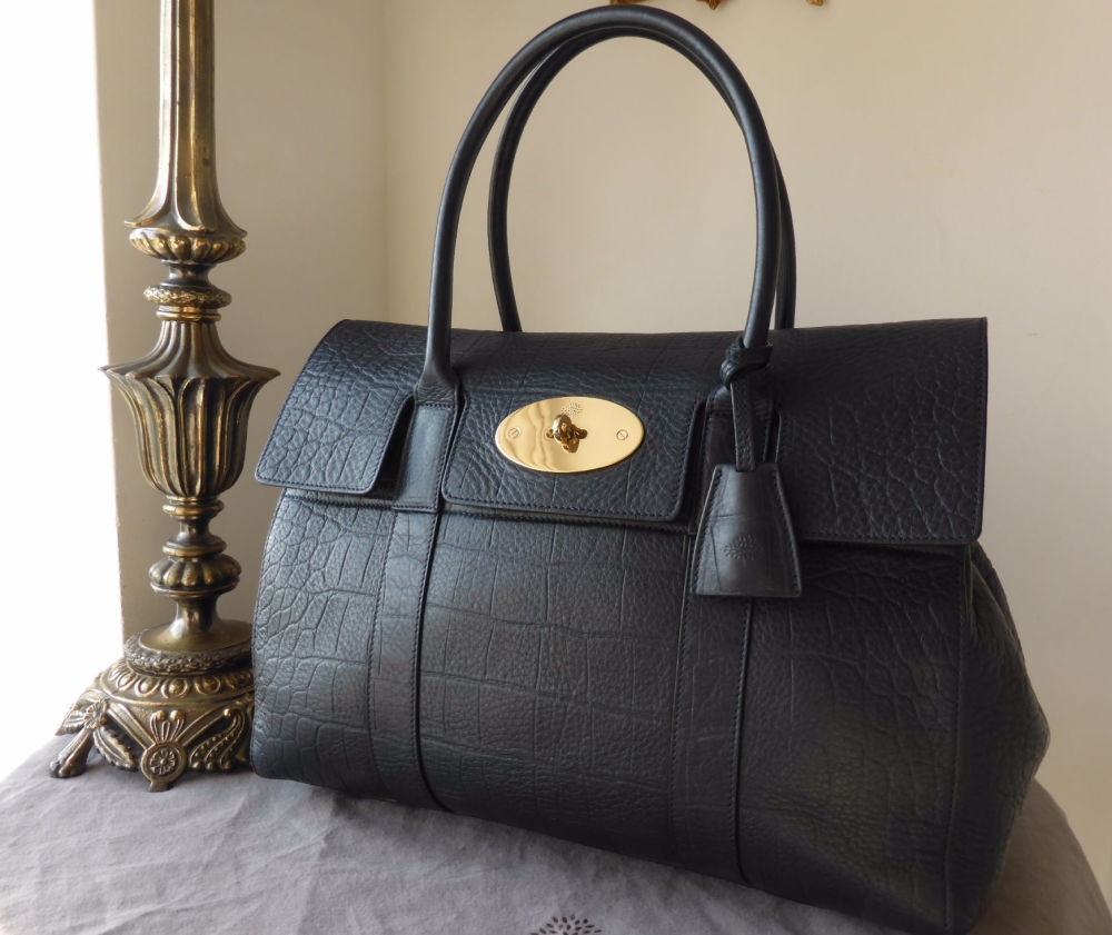 Mulberry Bayswater Classic in Midnight Blue Soft Croc Print