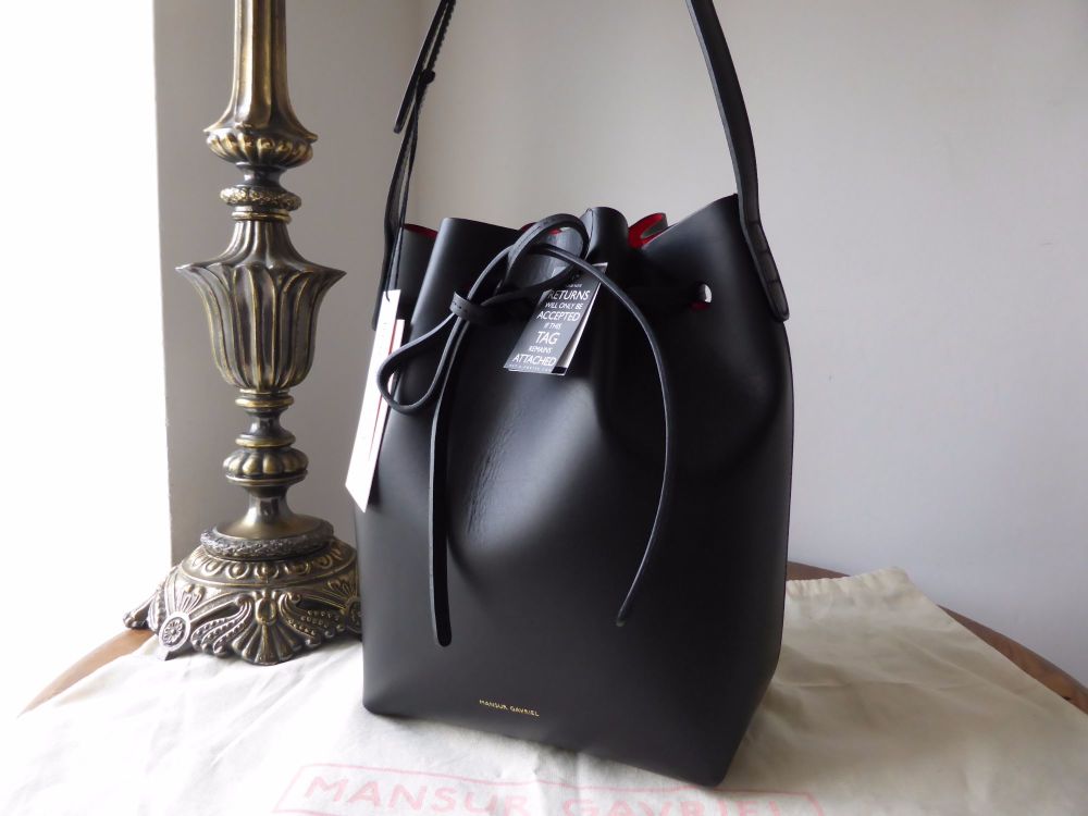 Mansur Gavriel Mini Bucket Bag in Black with Red Interior - SOLD