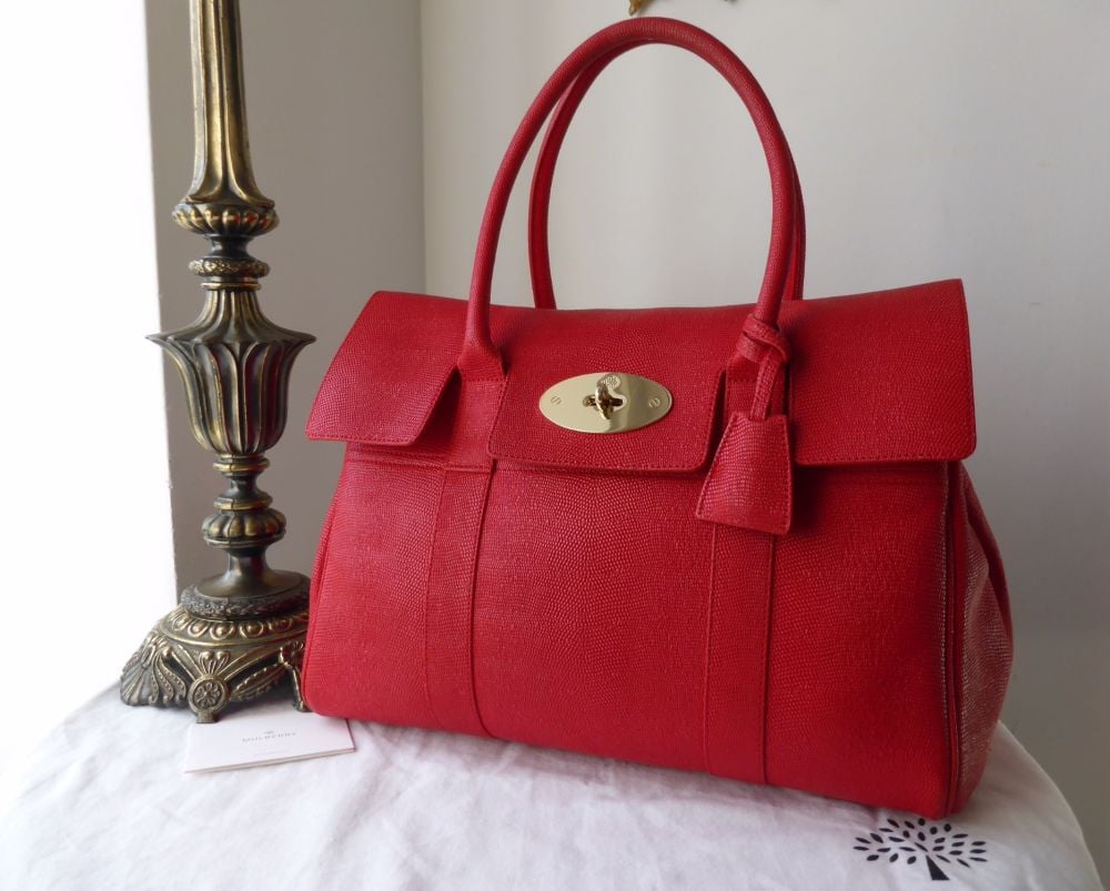 Mulberry Classic Bayswater in Bright Red Textured Lizard Print Leather 