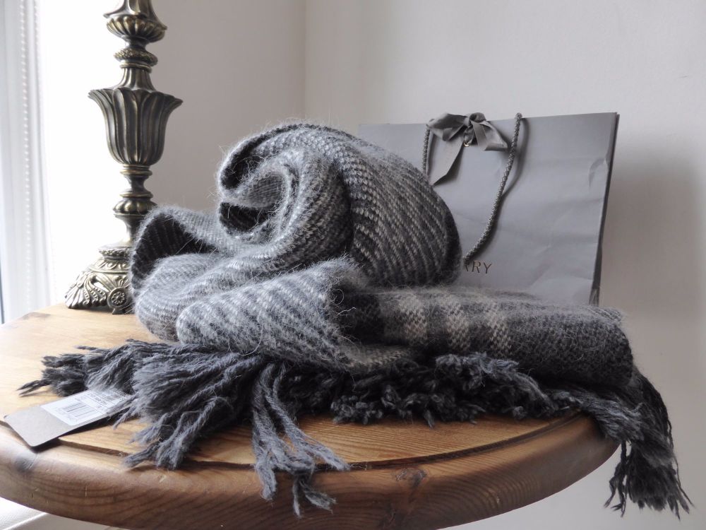 Mulberry Oversized Knitted Check Scarf in Mole Grey Angora Blend - SOLD