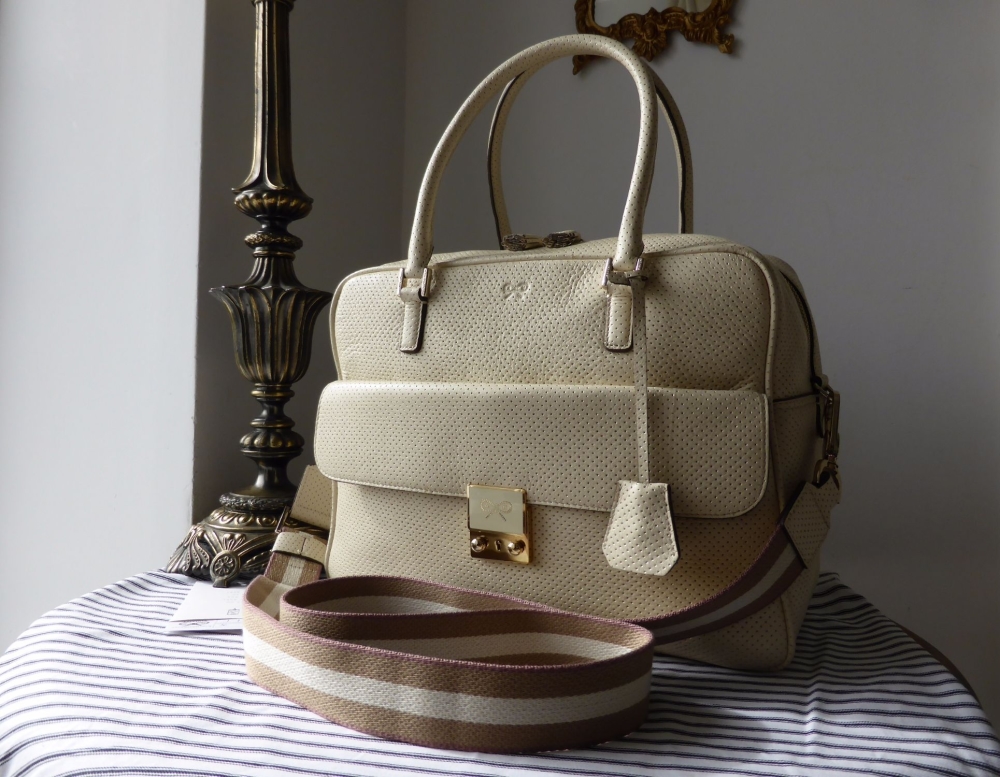 Anya Hindmarch Carker in Perforated Cream Calfskin
