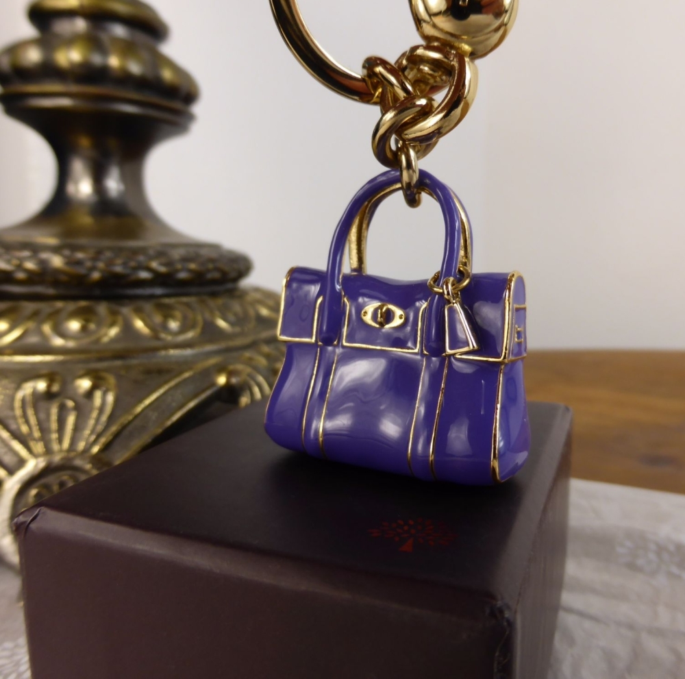 Mulberry Mini Bayswater Keyring Charm in Blueberry Enamel & Gold - SOLD