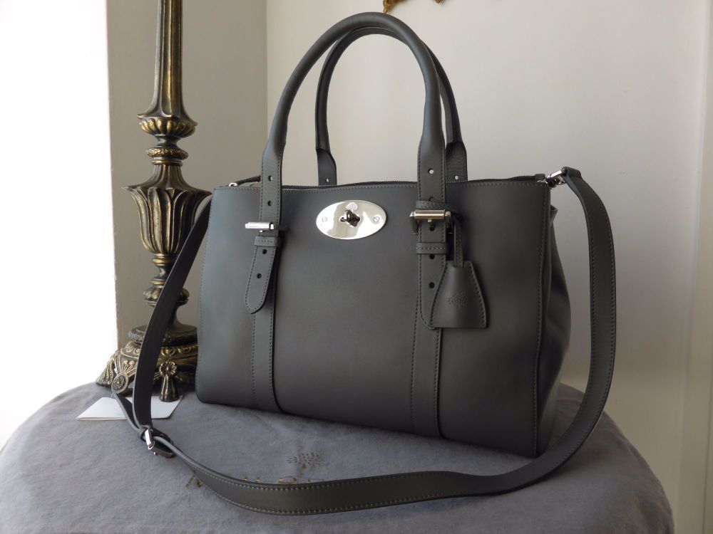Mulberry Double Zip Bayswater Tote in Pavement Grey Silky Classic Calf ...