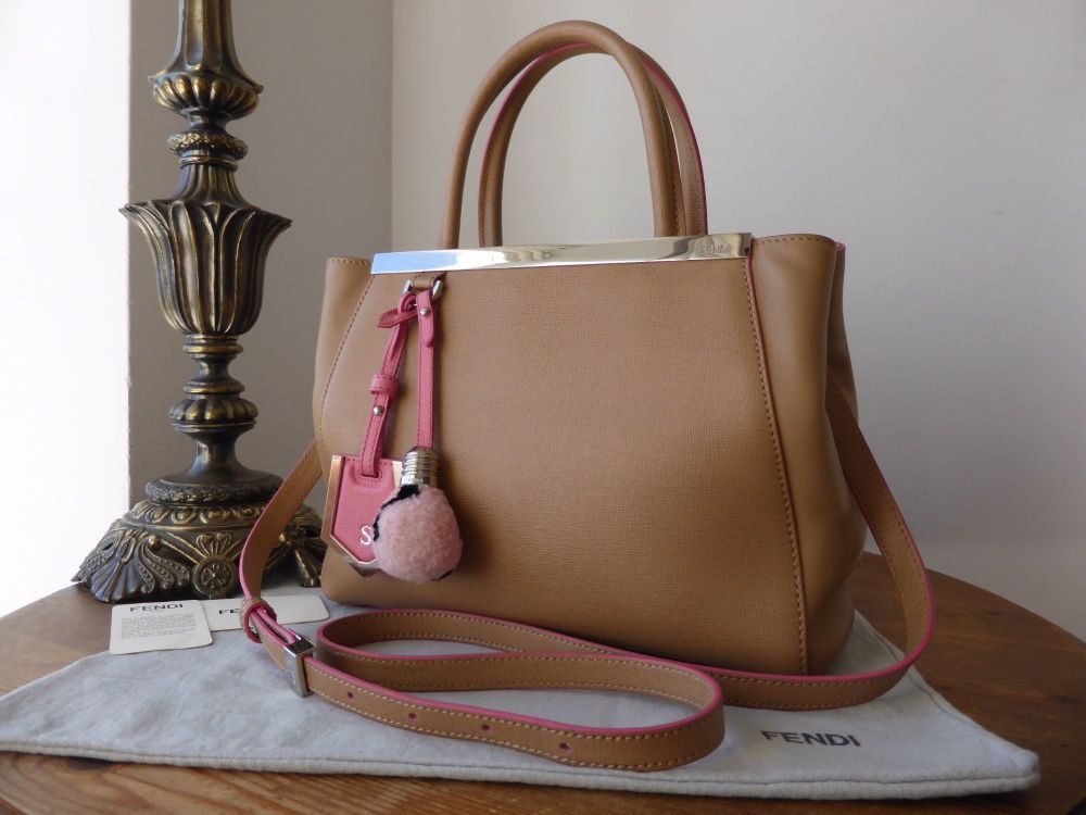 Fendi 2jours Petite Tote in Vitello Elite and Flamingo Pink with Shearling Light Bulb Charm - SOLD
