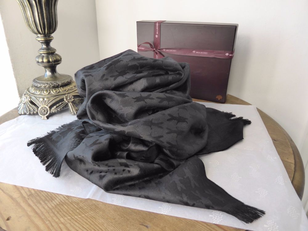 Mulberry Bunny Jacquard Rectangular Scarf Wrap in Black Silk - SOLD