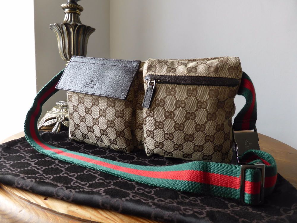Gucci Belt Bag in Ebony Beige Monogram GG with Signature Webbing
