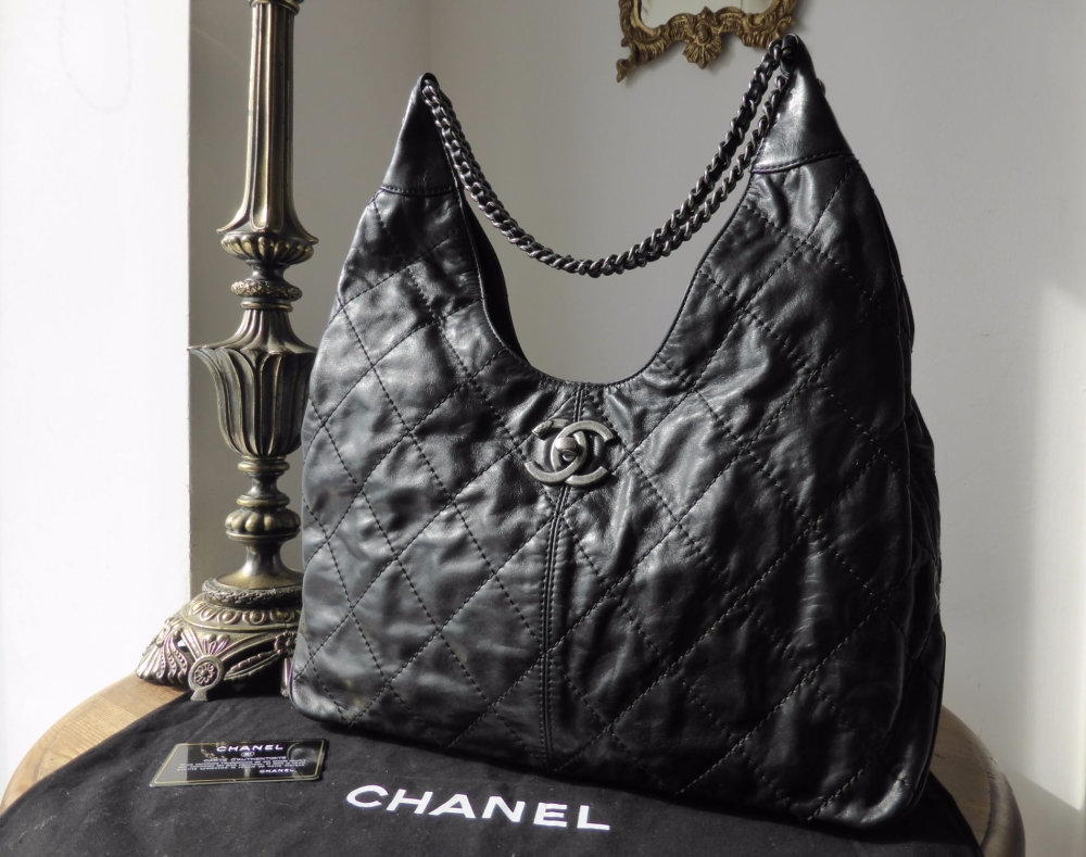 Chanel Coco Supple Hobo in Distressed Black Calfskin Leather with Ruthenium Hardware - SOLD
