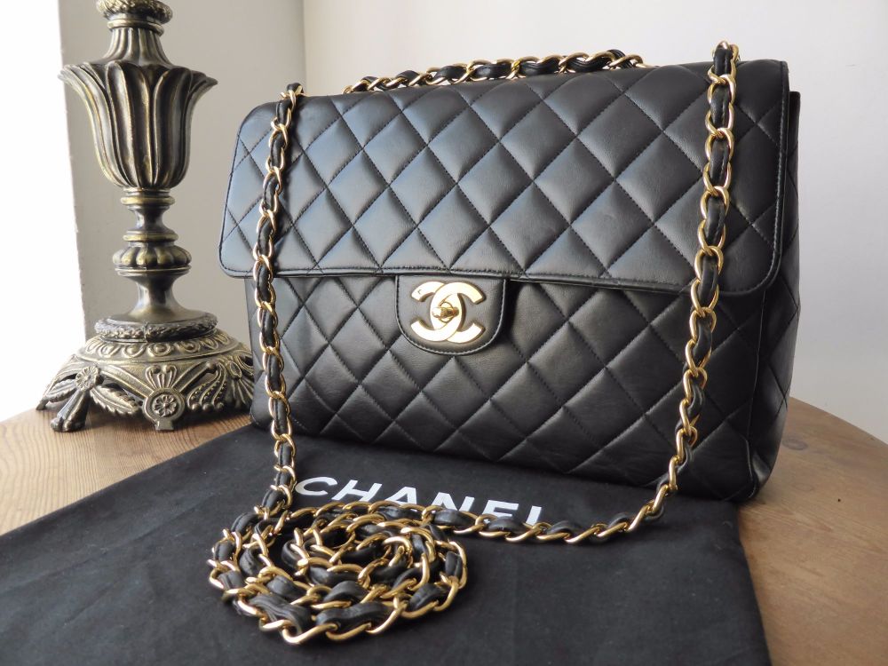 Chanel Vintage Jumbo Flap Bag in Black Lambskin with Gold Hardware - SOLD
