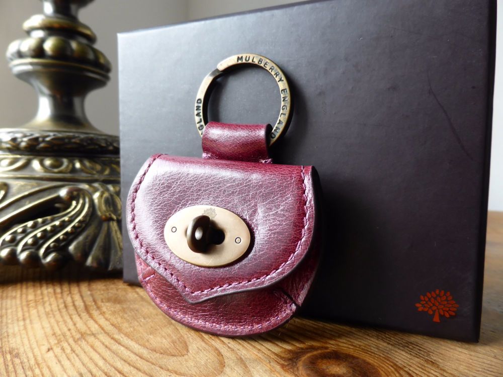 Mulberry Postmans Lock Mini Coin Purse Keyring Bagcharm in Plum Antique Glace - SOLD
