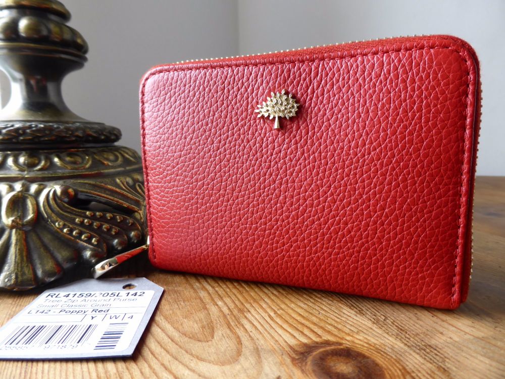 Mulberry Compact Zip Around Purse Wallet in Poppy Red Classic Small Grain - SOLD