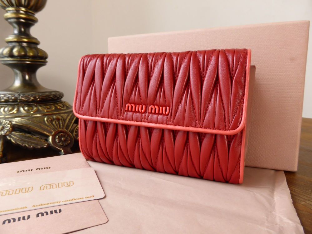 Miu Miu BiFold Purse Wallet in Red and Coral Matelasse - SOLD