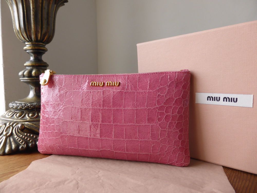 Miu Miu Zip Pouch in Rosa St Cocco Lux Croc Embossed Leather - SOLD