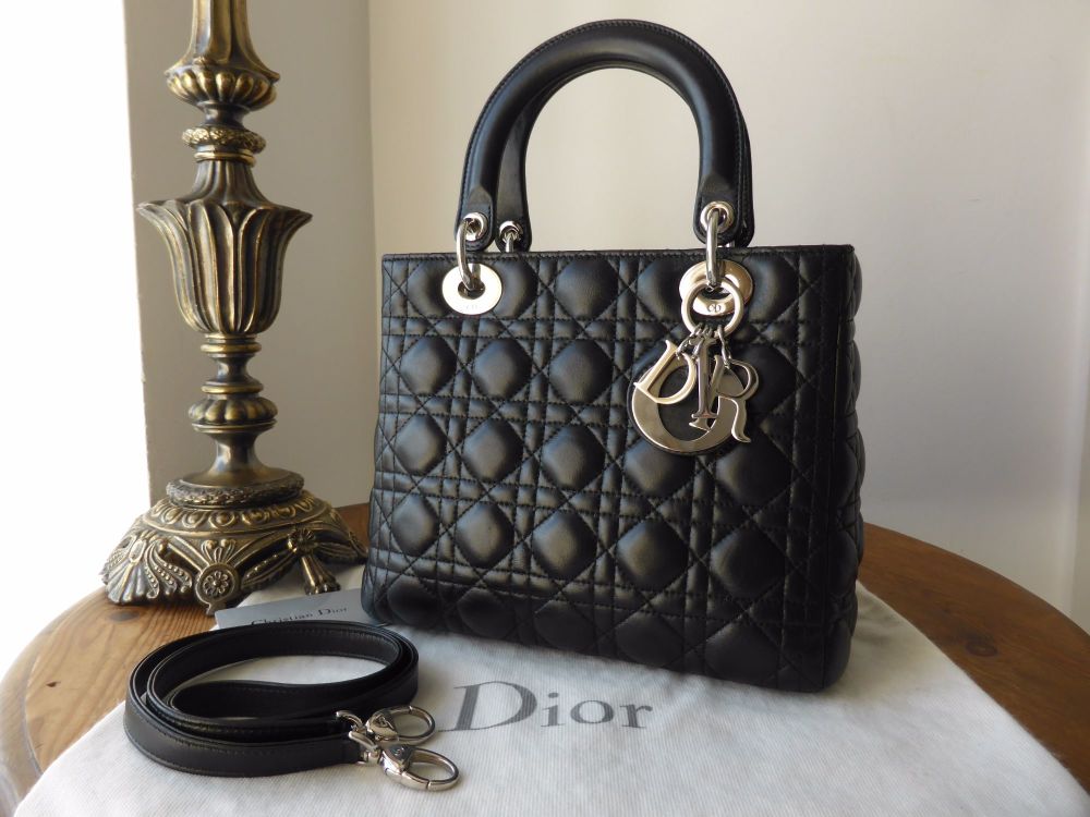 Dior Lady Dior Medium in Black Lambskin with Silver Hardware - SOLD