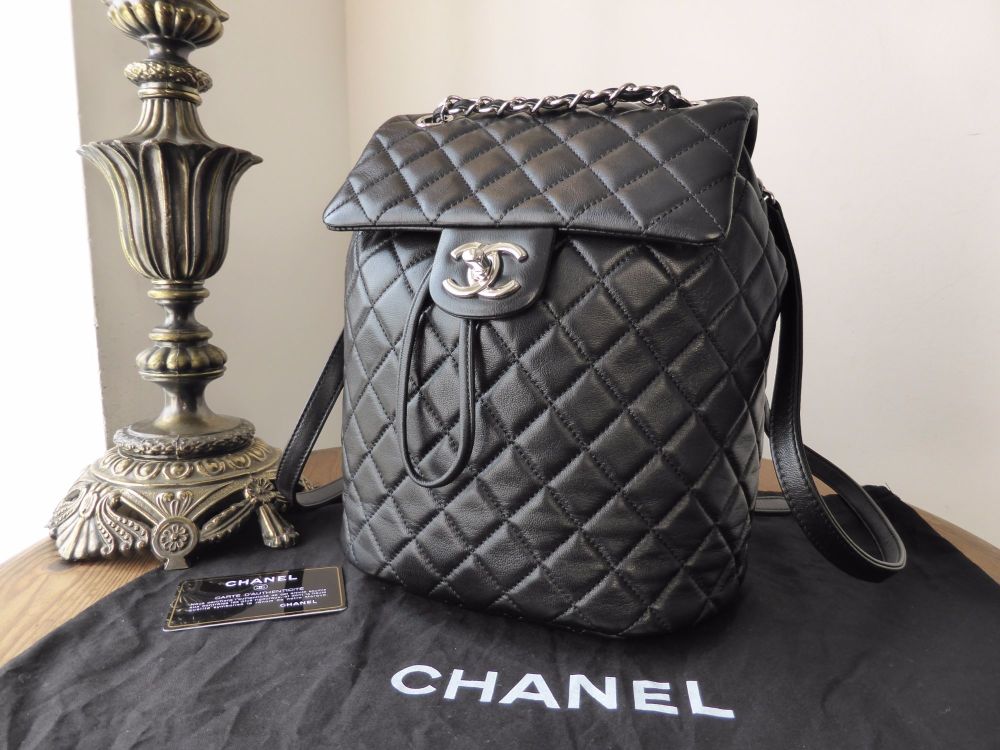 Chanel 'Urban Spirit' Smaller Sized Backpack in Black Lambskin with Silver  Hardware - SOLD