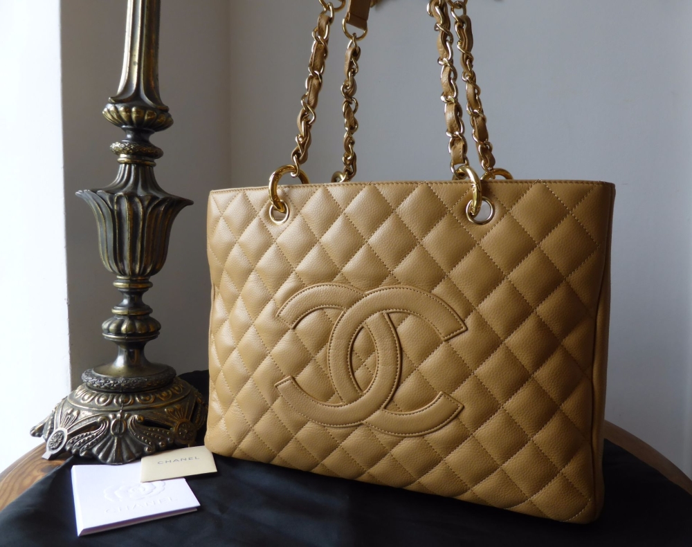 CHANEL Grand Timeless Tote Beige Caviar Gold Hardware