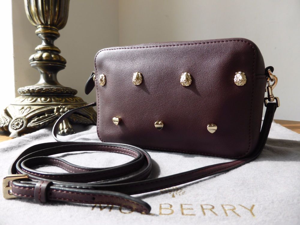 Mulberry Cara Delavigne Rivet Strap Pochette Wristlet in Oxblood Silky Classic Calf Leather - SOLD