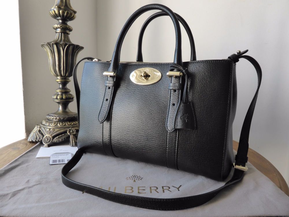 Mulberry Small Bayswater Double Zip Tote in Black Shiny Goat Leather - SOLD