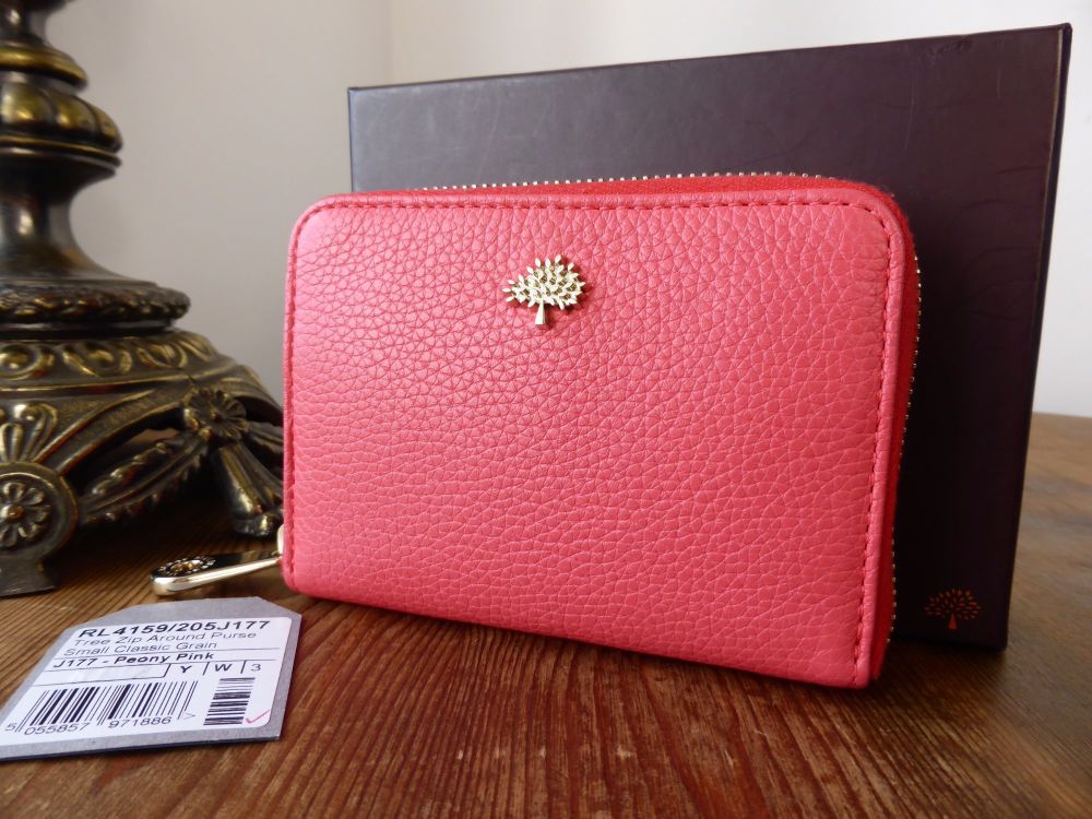 Mulberry Tree Compact Zip Around Purse in Peony Pink Small Classic Grain - SOLD