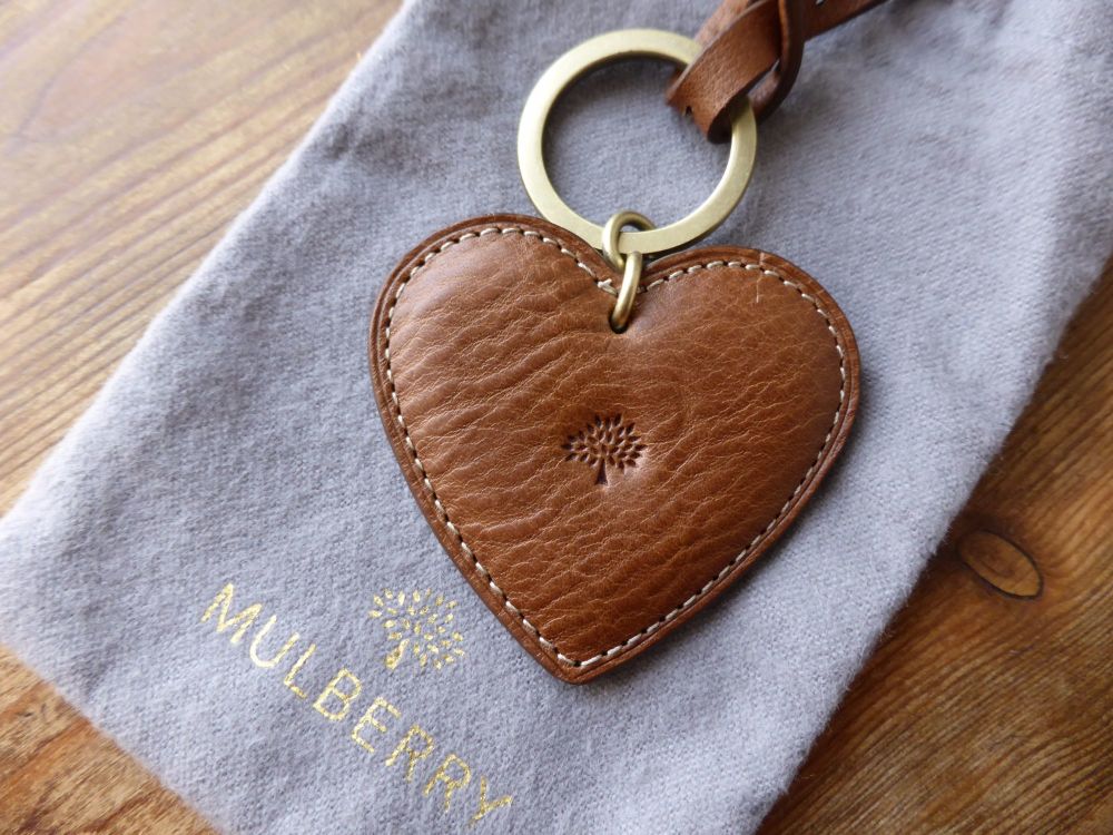 Mulberry Heart Keyring Bag Charm in Oak Natural Leather 