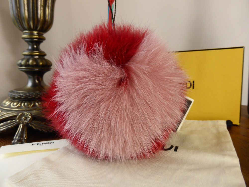 Fendi Heart PomPom Charm in Red and Pink Fur - SOLD