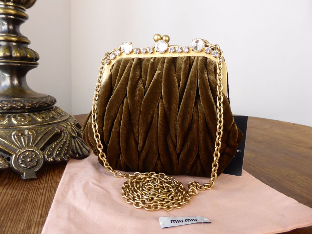 Miu Miu Mini Frame Bag in Olive Velvet Matelasse - SOLD
