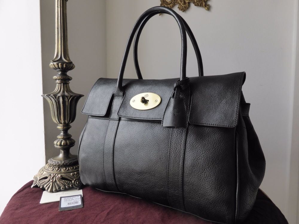 Mulberry Bayswater in Black Natural Leather with Brass Hardware 
