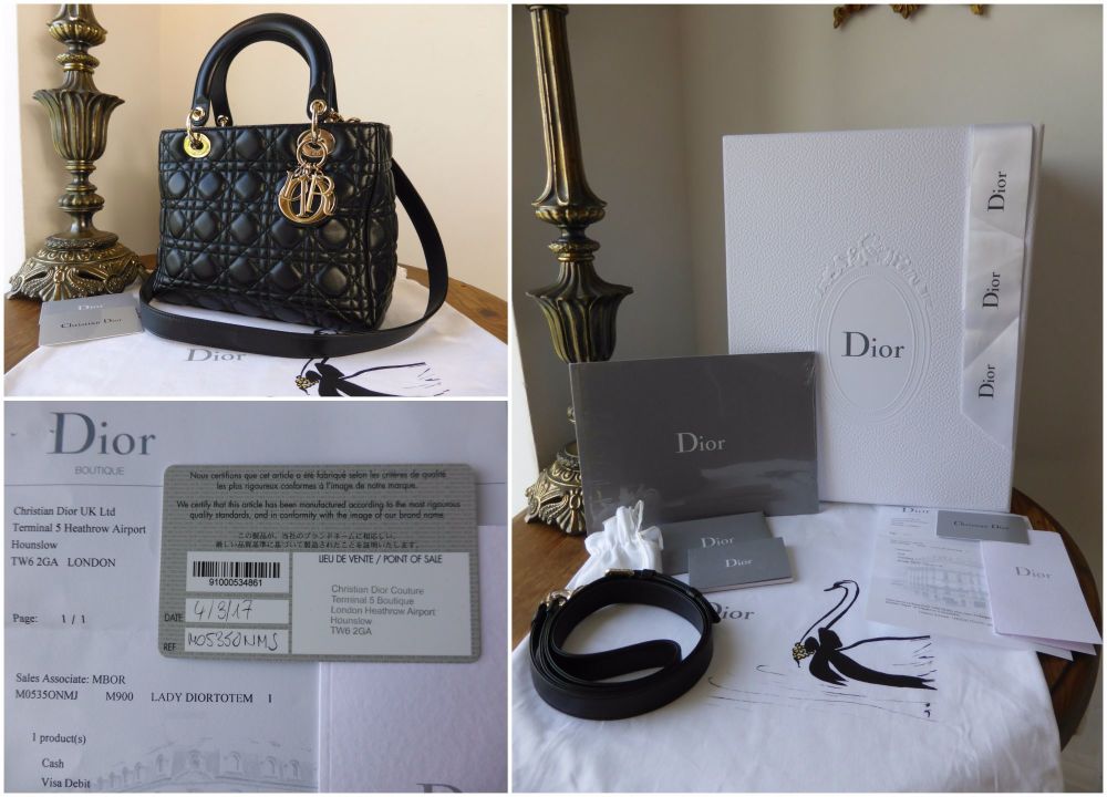 Dior Supple Lady Dior in Black Lambskin with Light Gold Hardware - SOLD