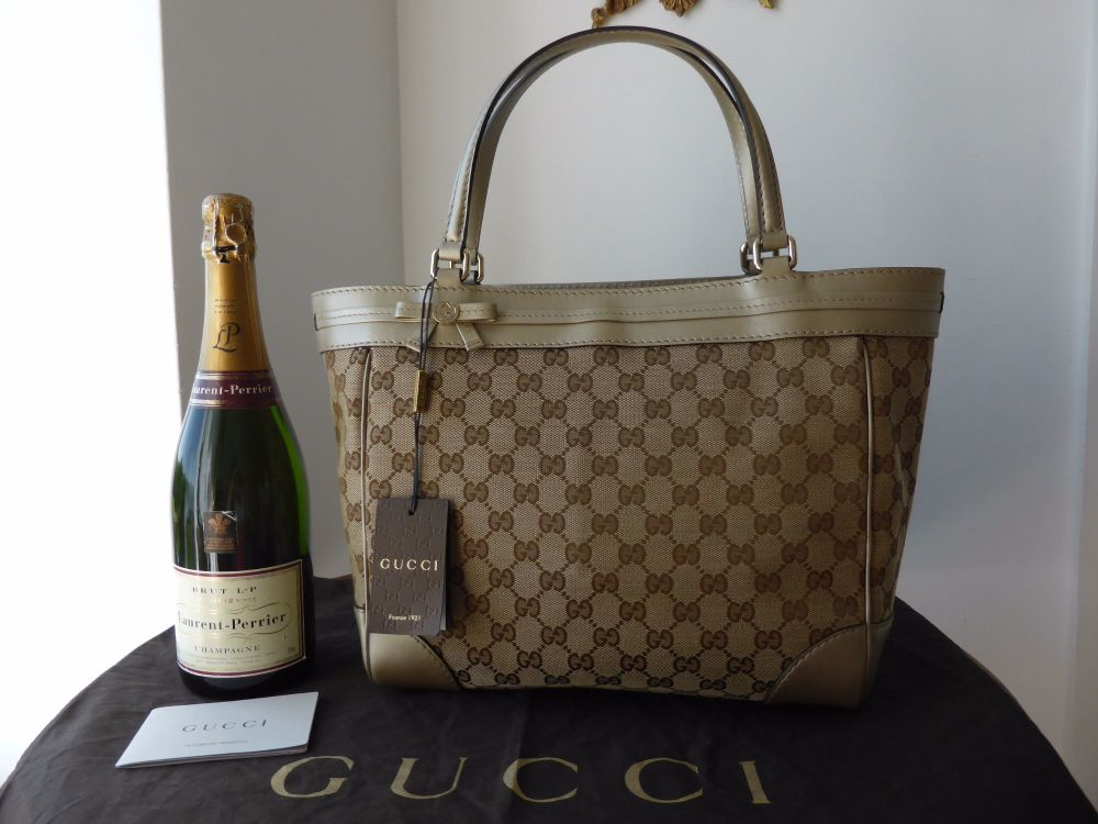 Gucci Mayfair Tote in Ebony Beige GG Monogram with Champagne Gold Metallic Calfskin - SOLD