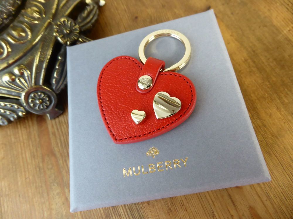 Mulberry Valentines Heart Key Ring in Bright Red Glossy Goat Leather - SOLD