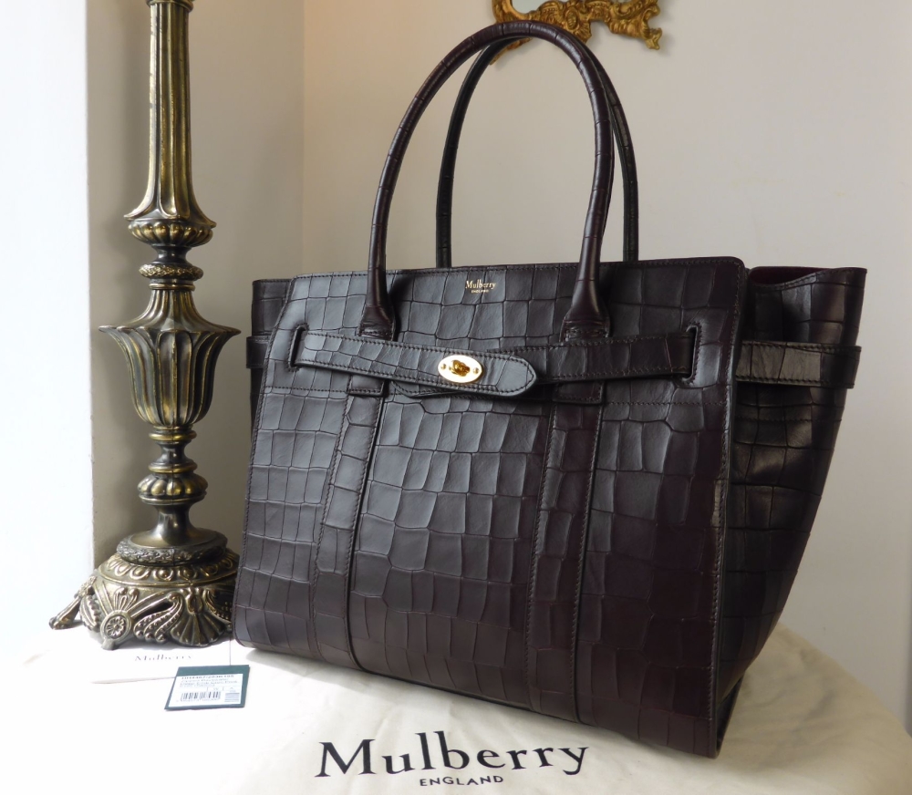 Mulberry Large Zipped Bayswater in Oxblood Deep Embossed Croc Print Leather - SOLD