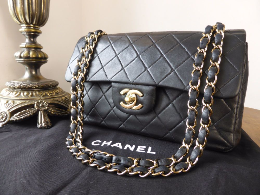 Chanel Vintage Classic Small Flap Bag In Black Lambskin Flap Bag