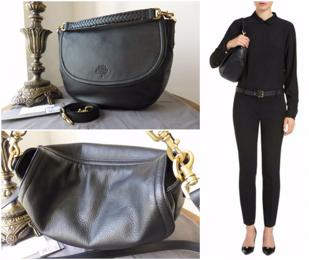 Mulberry Effie Satchel in Black Spongy Pebbled Leather and Felt Handbag Liner - SOLD
