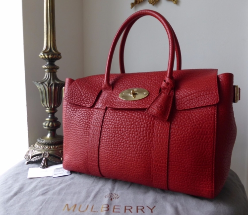 Mulberry Large Bayswater Buckle Bag in Poppy Red Shrunken Calf - New - SOLD