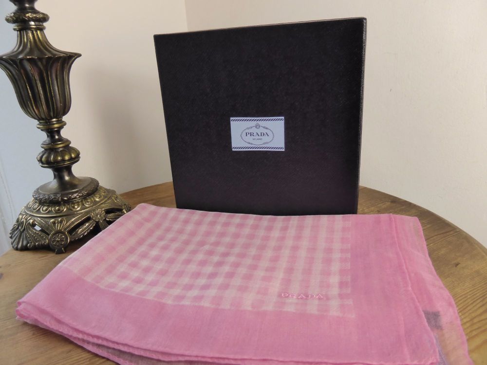 Prada Pink Gingham Check Gossamer Cashmere Wrap Scarf - SOLD