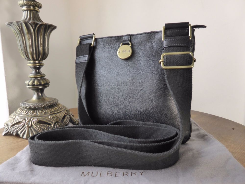 Mulberry Small Somerset Zipped Messenger in Black Natural Leather