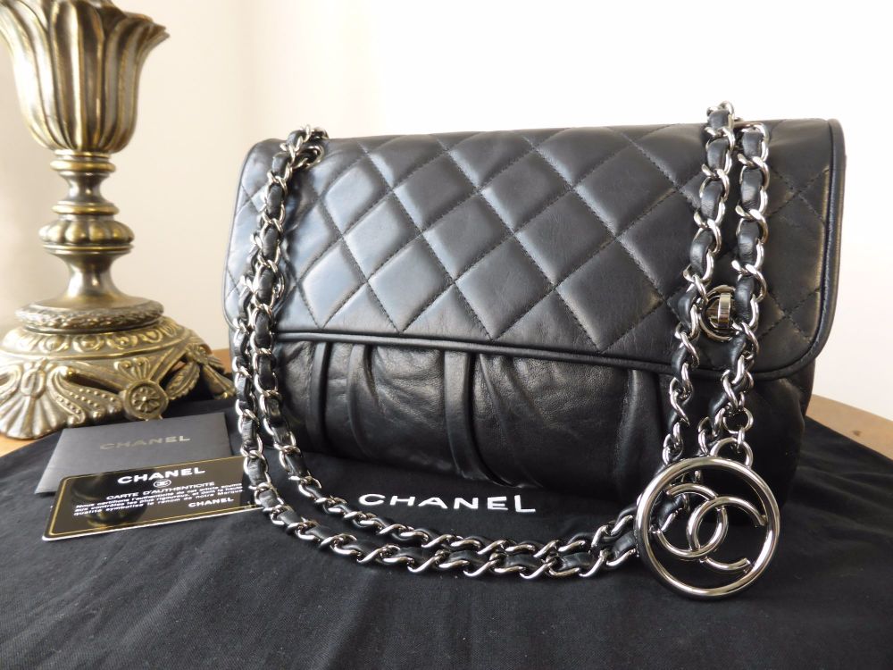 Chanel Vintage Gathered Flap in Black Calfskin with Shiny Dark Silver Hardware - SOLD