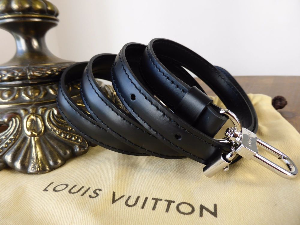 Louis Vuitton Black Smooth Leather Shoulder Strap, Silver Hardware