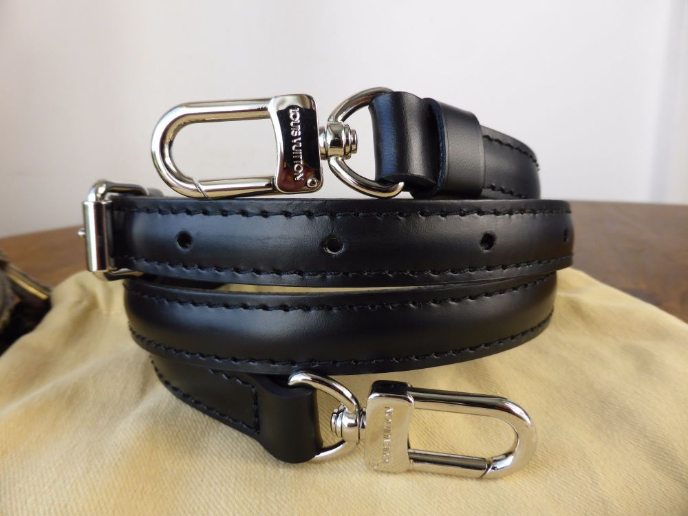 Louis Vuitton Adjustable Shoulder Strap 15mm in Smooth Black Leather with Silvertone Hardware - SOLD