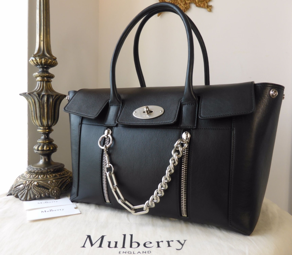 Mulberry Large New Bayswater with Zips and Chain in Black Smooth Calf - SOLD