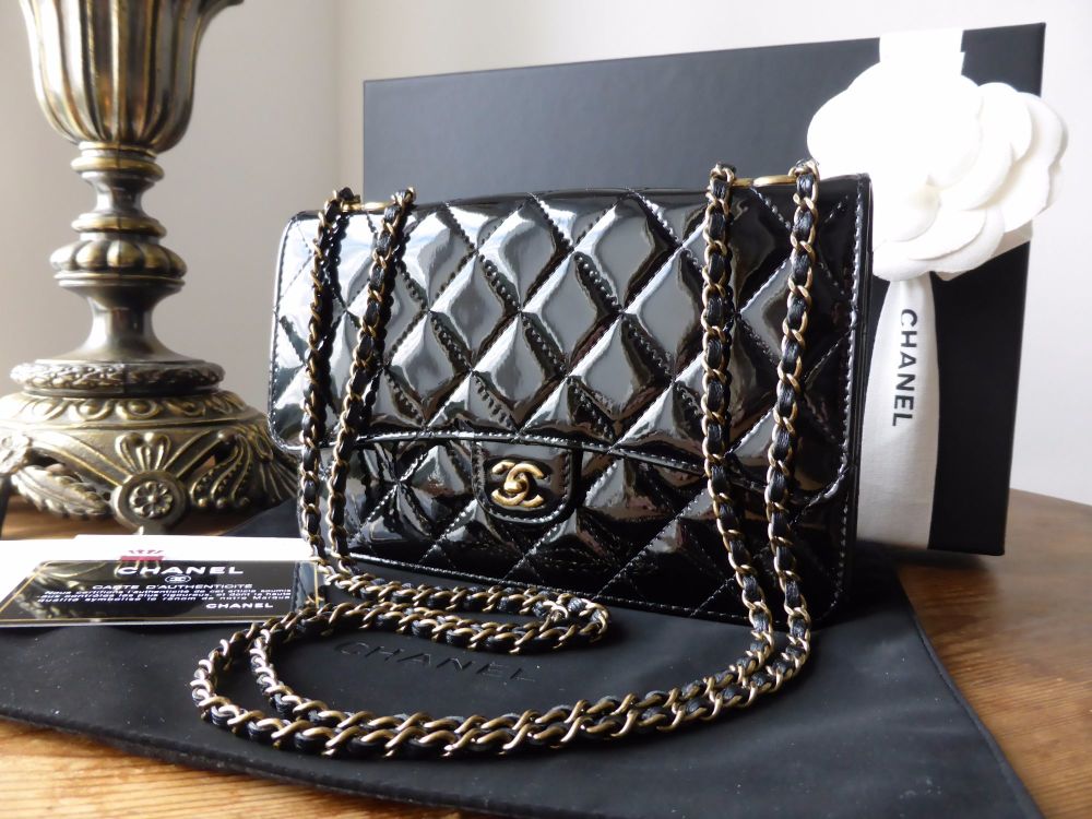 Chanel Wallet on Chain Quilted Flap Bag in Black Patent with Antiqued Gold  Hardware - SOLD