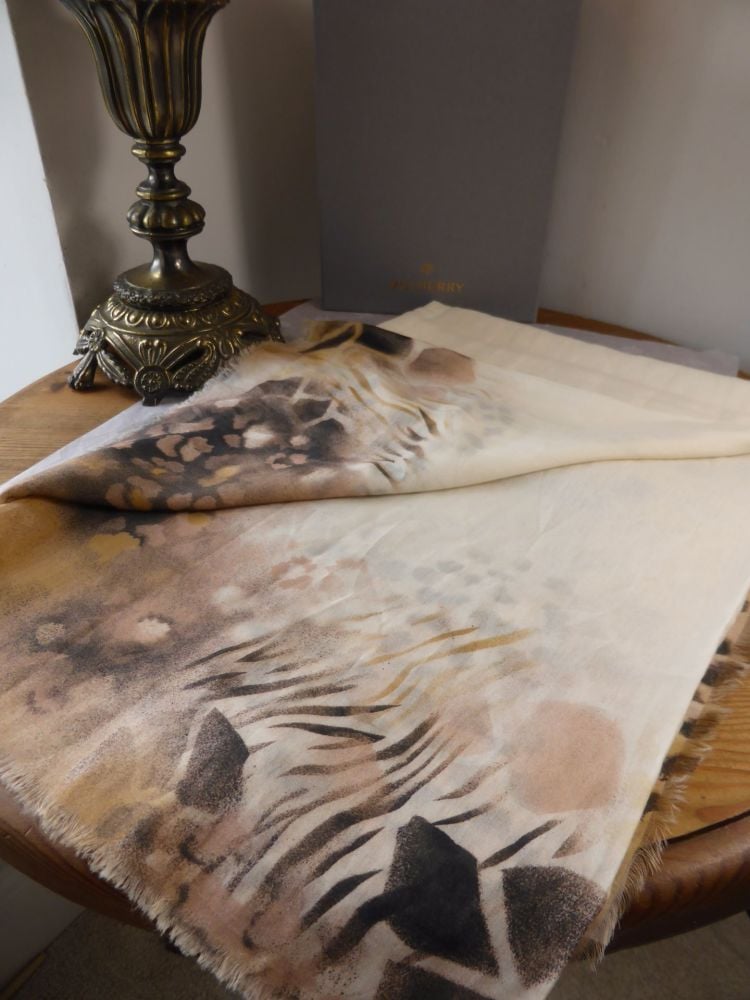 Mulberry Painted Fringe Animal Airbrushed Border Scarf Square in Fudge - SOLD