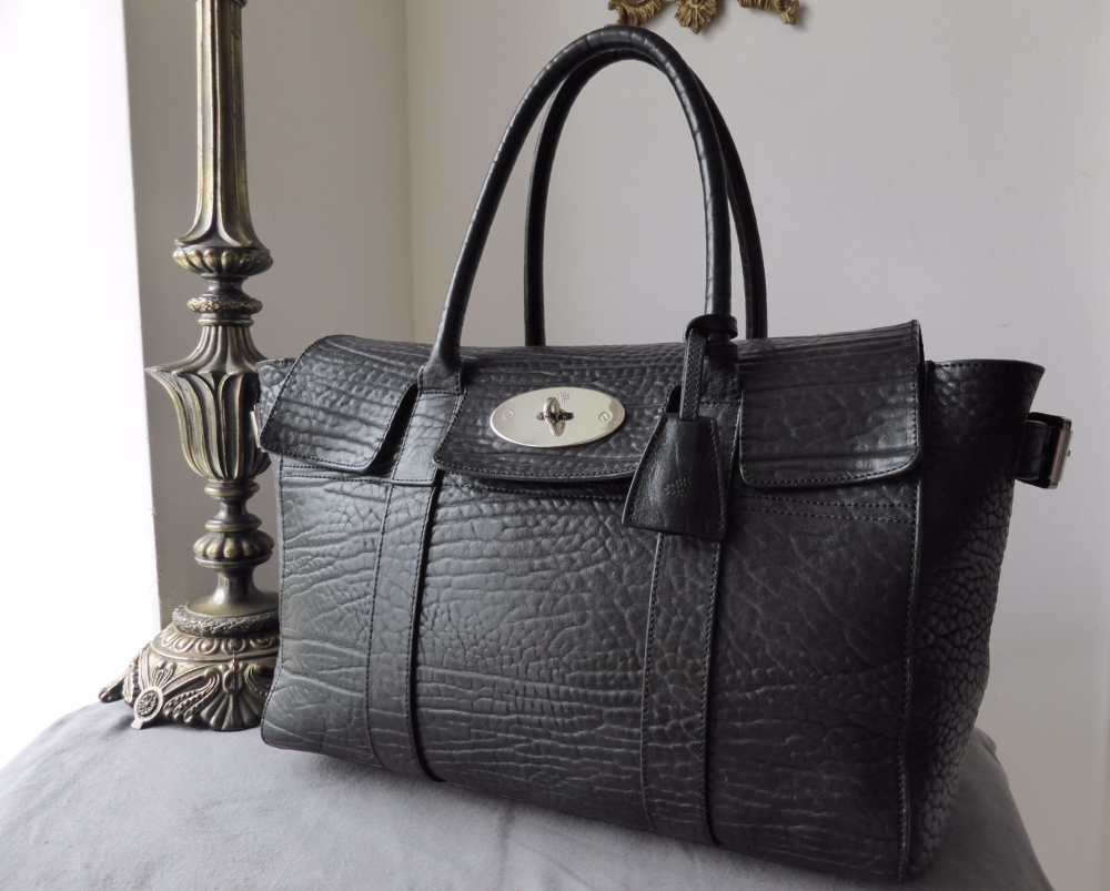Mulberry Large Bayswater Buckle in Black Shrunken Calf with Silver Hardware