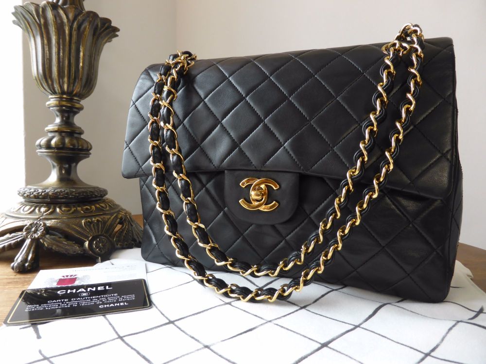 Chanel Vintage Medium Square Classic 2.55 Double Flap Bag in Black Lambskin  with Gold Hardware - SOLD